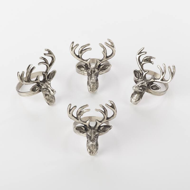 Reindeer Design Napkin Ring (Set of 4) - Set of 4 - Silver