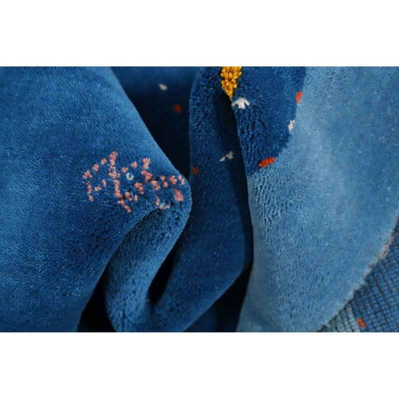 Hand Knotted Oriental 100% Wool Carpet Tribal Animal Pictorial Navy Blue & Blues Gabbeh Area Rug - 5' 9'' X 4' 2''