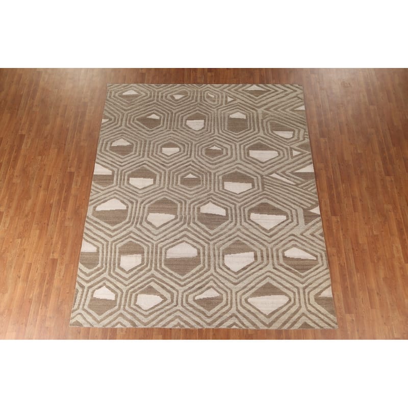 All-Over Modern Area Rug Handmade Wool Carpet - 8'1"x 9'8"