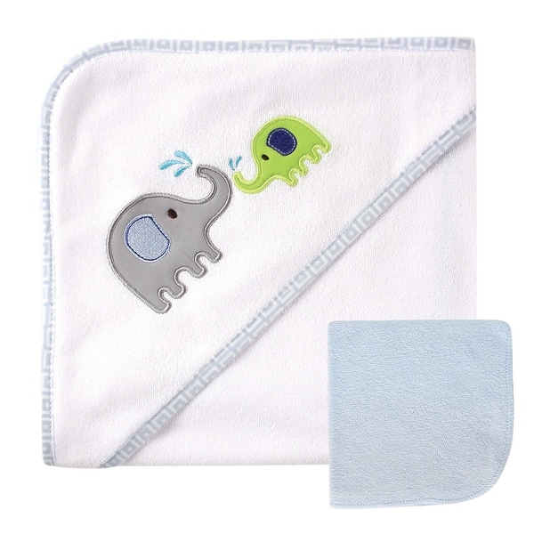 slide 1 of 1, Luvable Friends Baby Boy Hooded Towel and Washcloth, Blue Elephant, One Size - Blue Elephant - One Size Blue Elephant