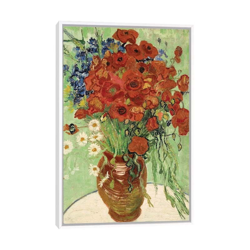 iCanvas "Vase with Daisies and Poppies" by Vincent van Gogh Framed Canvas Print - White - 26x18