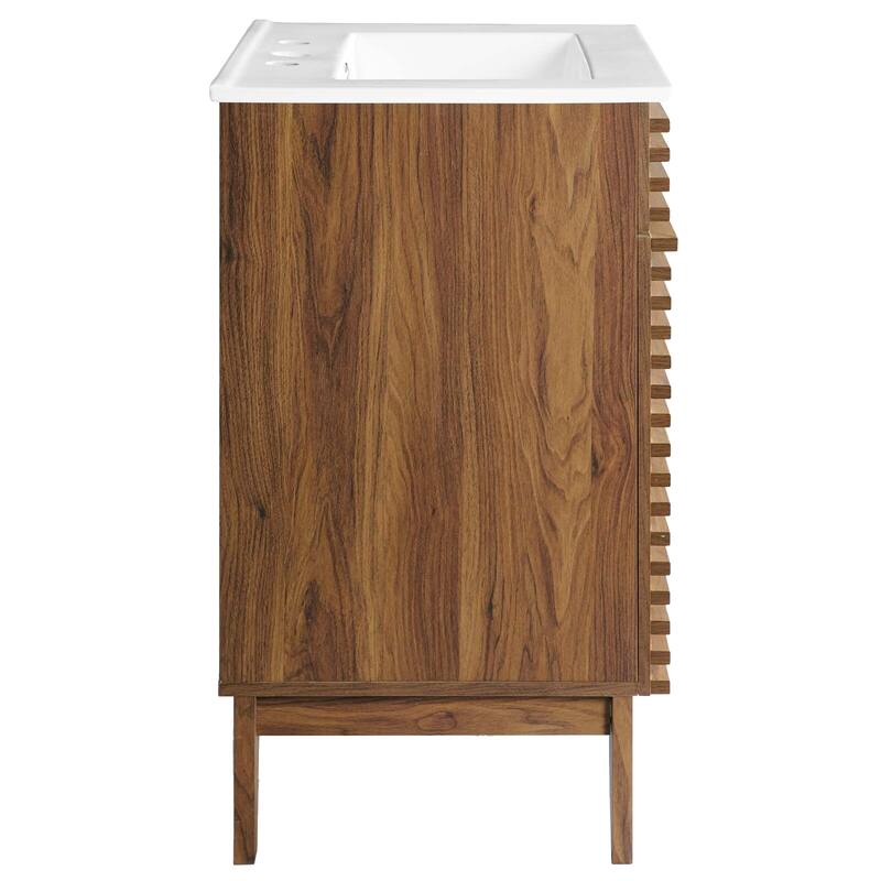 Render 24 Inch Mid-Century Bathroom Vanity With Sink in Walnut White