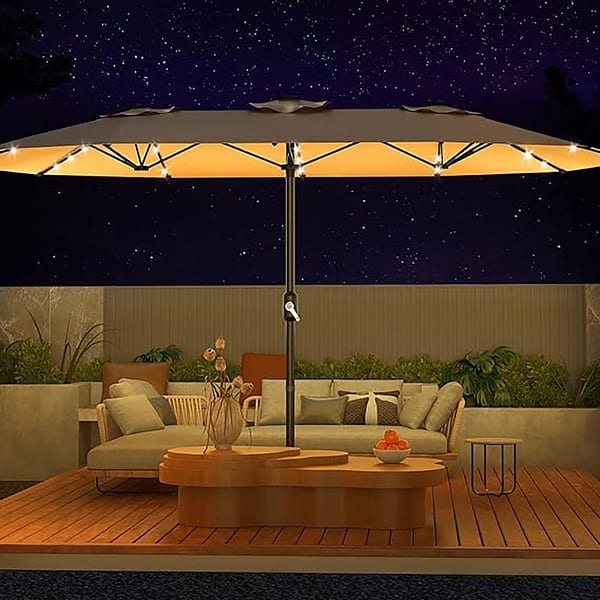 15 ft rectangular patio umbrella with solar lights MONDAWE Umbrellas 12 LED Strip Lights Rib, Double-Sided Market Umbrella with Base Included, Large Umbrella for Yard Poolside : Patio, Lawn & Garden powered 15 x 9 patio umbrella features 48 built Suteck 15x9ft Double-Sided Patio Umbrella
