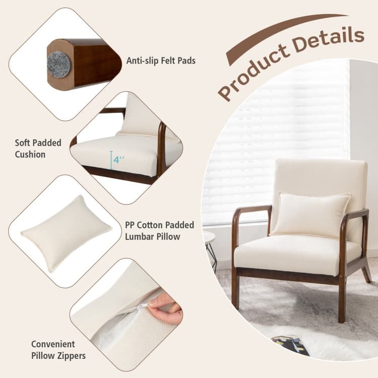 Modern Accent Chair with Rubber Wood Frame and Lumbar Pillow - 31" x 25.5" x 30.5"
