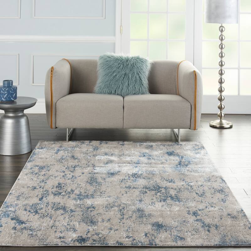 Royal Terrace Abstract Area Rug - 5'3" x 7'3" - Grey/Blue - Runner/Rectangle