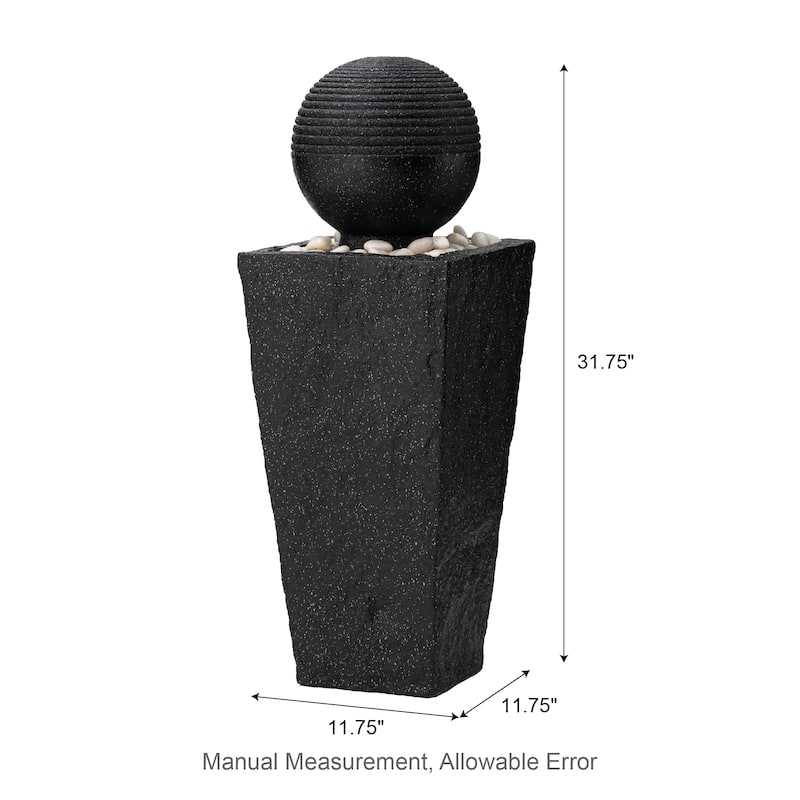 Glitzhome 31.75"H Polyresin Sphere Pedestal Outdoor Fountain With Pebbles Pump LED Light