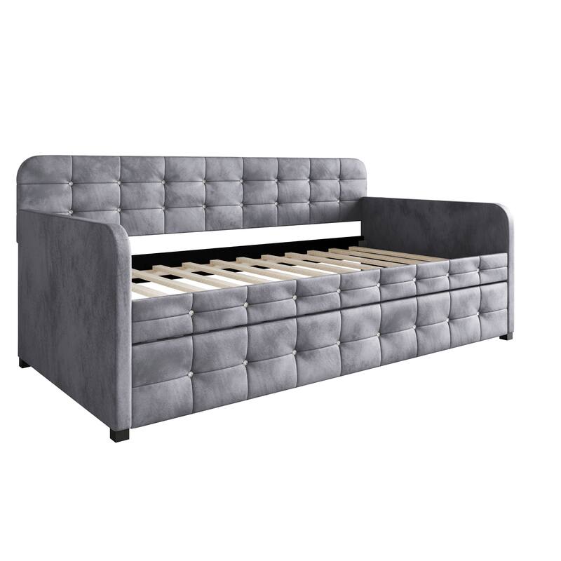 Clayfell Elyria Diamond Button Tufted Velvet Upholstered Daybed
