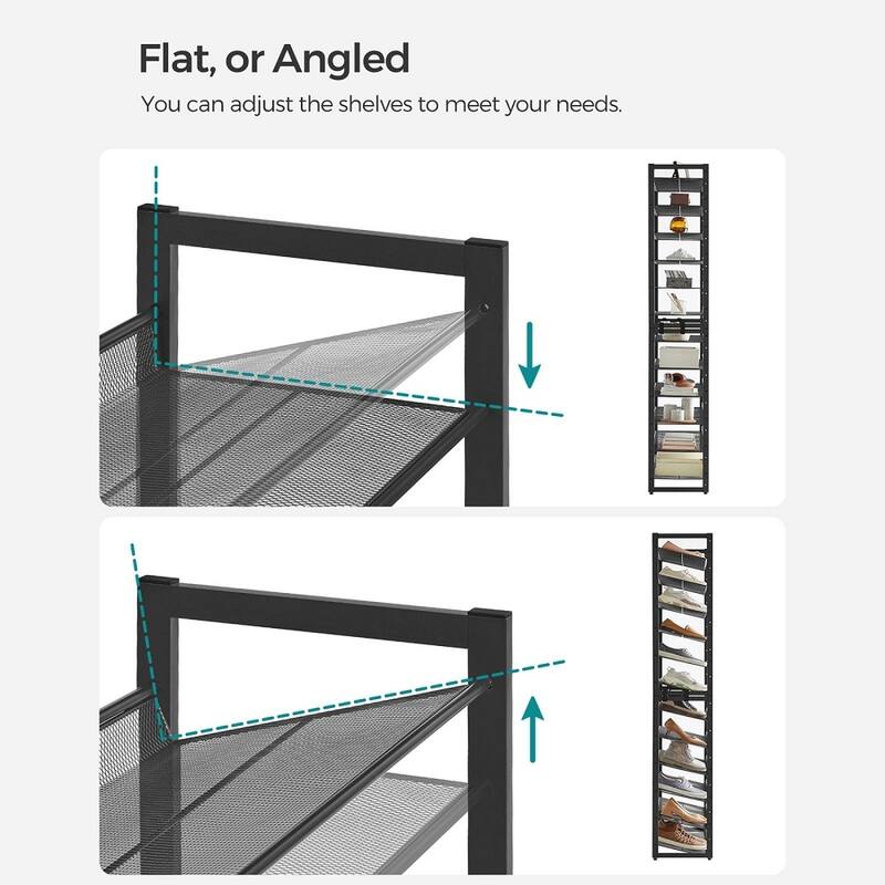 Tall 12-Tier Shoe Rack with Adjustable Shelves and Heavy-Duty Steel Frame for Boots Heels Sneakers - 12.1''D x 36.4''W x 86.6''H