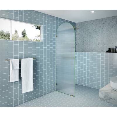 Maven 28 in. x 86.75 in. Fully Frameless Glass Shower Panel - Arched Fluted Single Fixed Panel