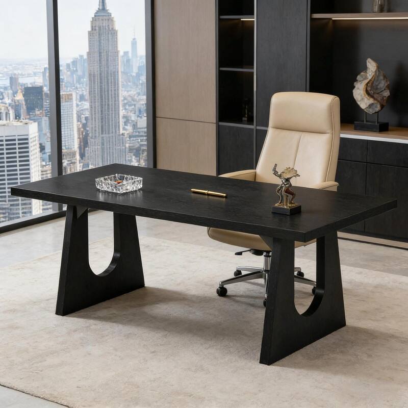70.9" Rustic Executive Desk with Spacious Wood Desktop for Home Office and Study