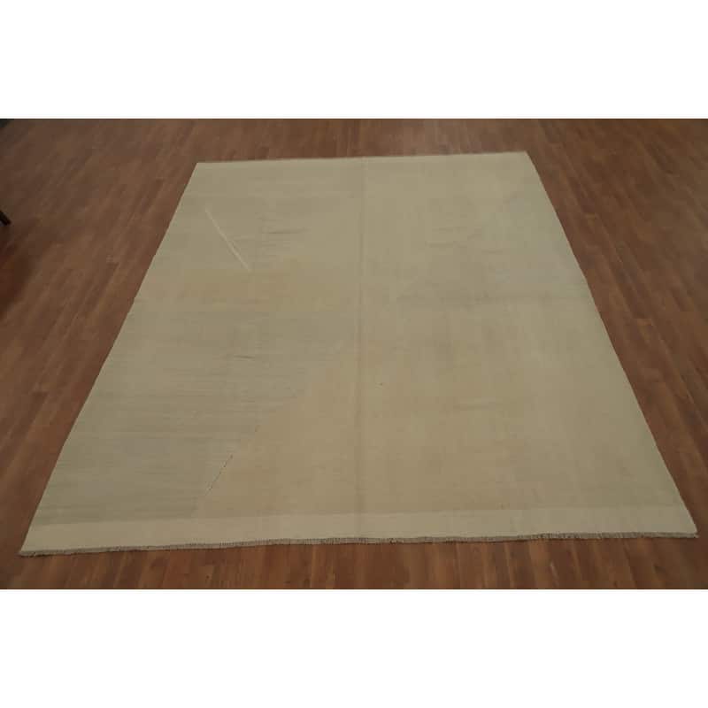 Hand Woven Oriental 100% Wool Carpet Southwestern Modern Beige & Ivories Kilim Area Rug - 9' 9'' X 7' 10''