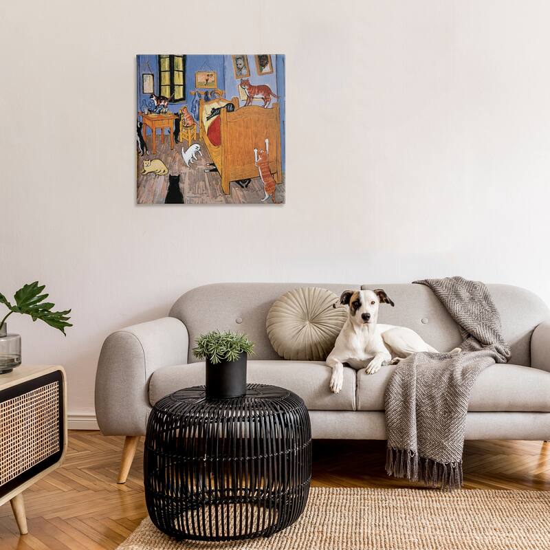 Stupell Cats in The Bedroom Classic Painting Parody Canvas Wall Art - Orange