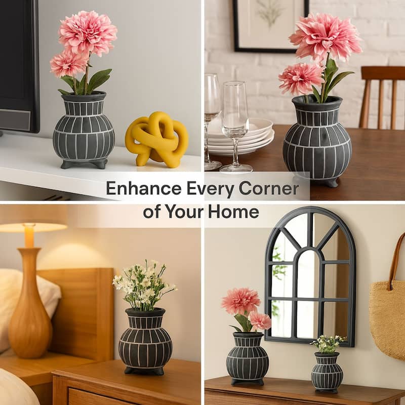 Aria Home Gray Bubble Shaped Ceramic Vase with Raised Rim Set of 2