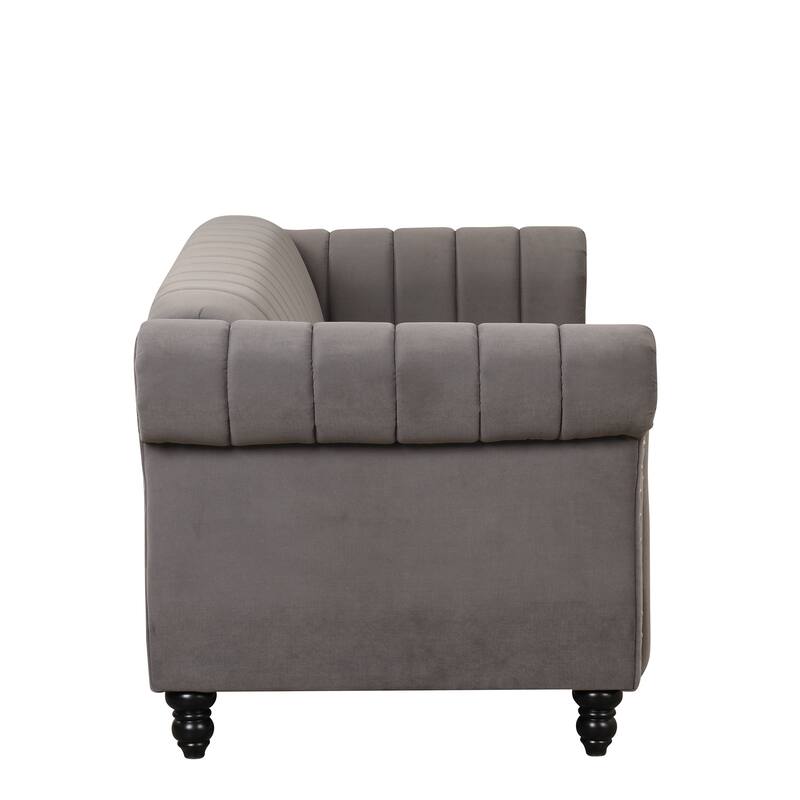 Fabric Upholstered Loveseat Sofa Couch Tufted Buttoned Backrest Settee with Solid Wood Legs for Living Room Office, Gray