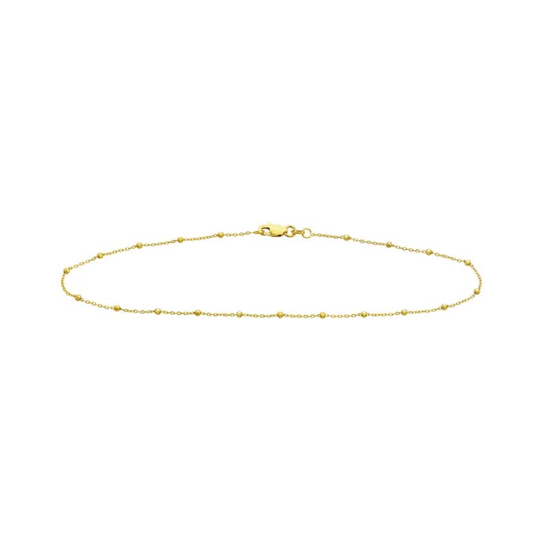 Curata 14k Yellow Gold 10" 1.7mm Faceted Bead Saturn Chain Ankle Bracelet Anklet