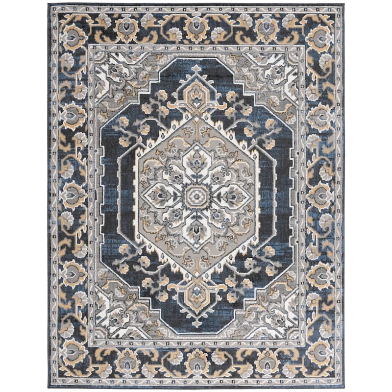 SAFAVIEH Pyramid Linza Contemporary Rug - 9' x 12' - Grey/Navy Gold