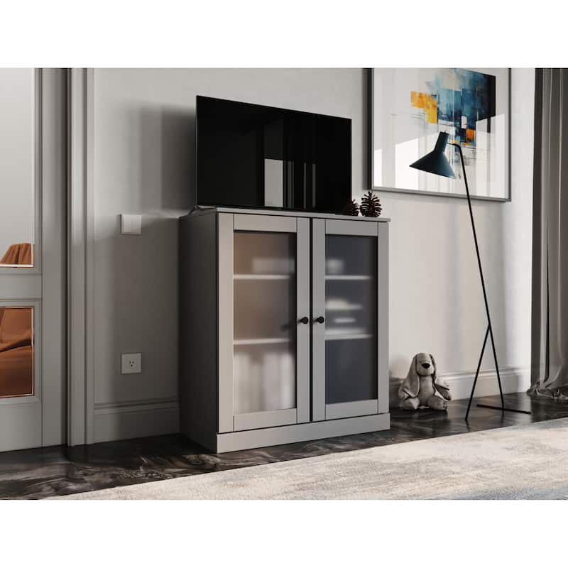 Palace Imports 100% Solid Wood TV Stand with Frosted Glass Doors for TVs up to 32" - Gray
