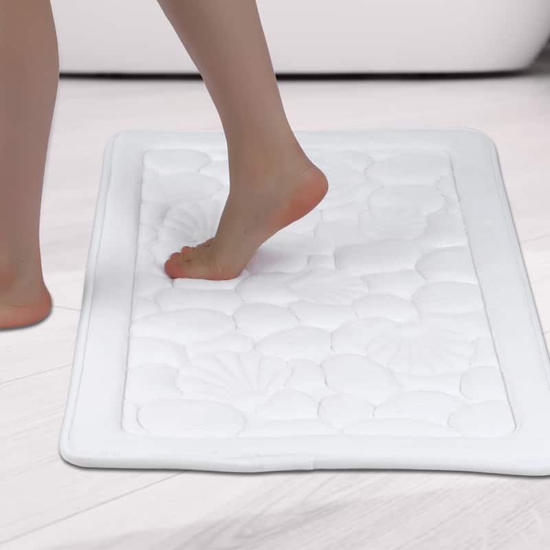 Shell Pattern Bathroom Mat Soft Memory Foam Absorbent Non-Slip Bath Rugs - White - 20" x 32"