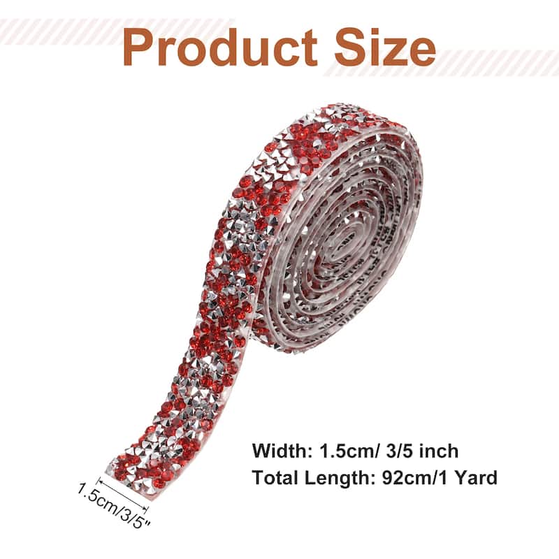 Crystal Rhinestone Sticker Ribbon - Silver Red - 3/5 Inch