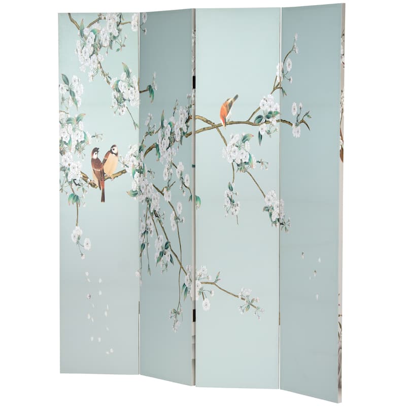 6 ft. Tall Double Sided Birds and Plum Blossoms Canvas Room Divider