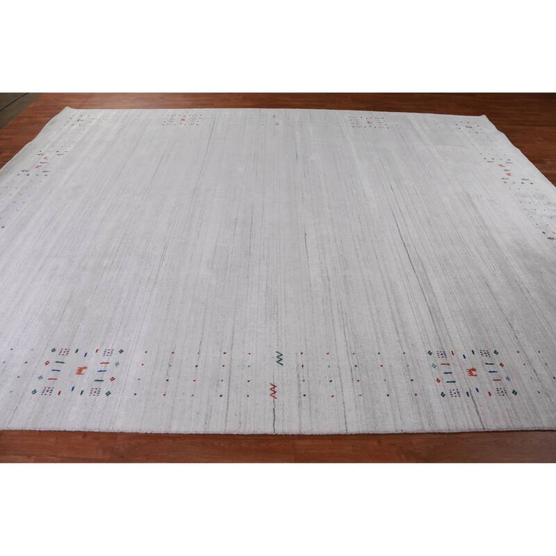 Hand Knotted Oriental 100% Wool Carpet Tribal Stripe Greys & Charcoal Gabbeh Area Rug - 12' 2'' X 9' 1''