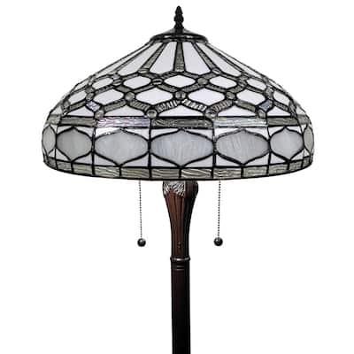 Tiffany Style Floor Lamp Standing 60" Tall Stained Glass White Mahogany Bedroom Reading Gift Amora Lighting