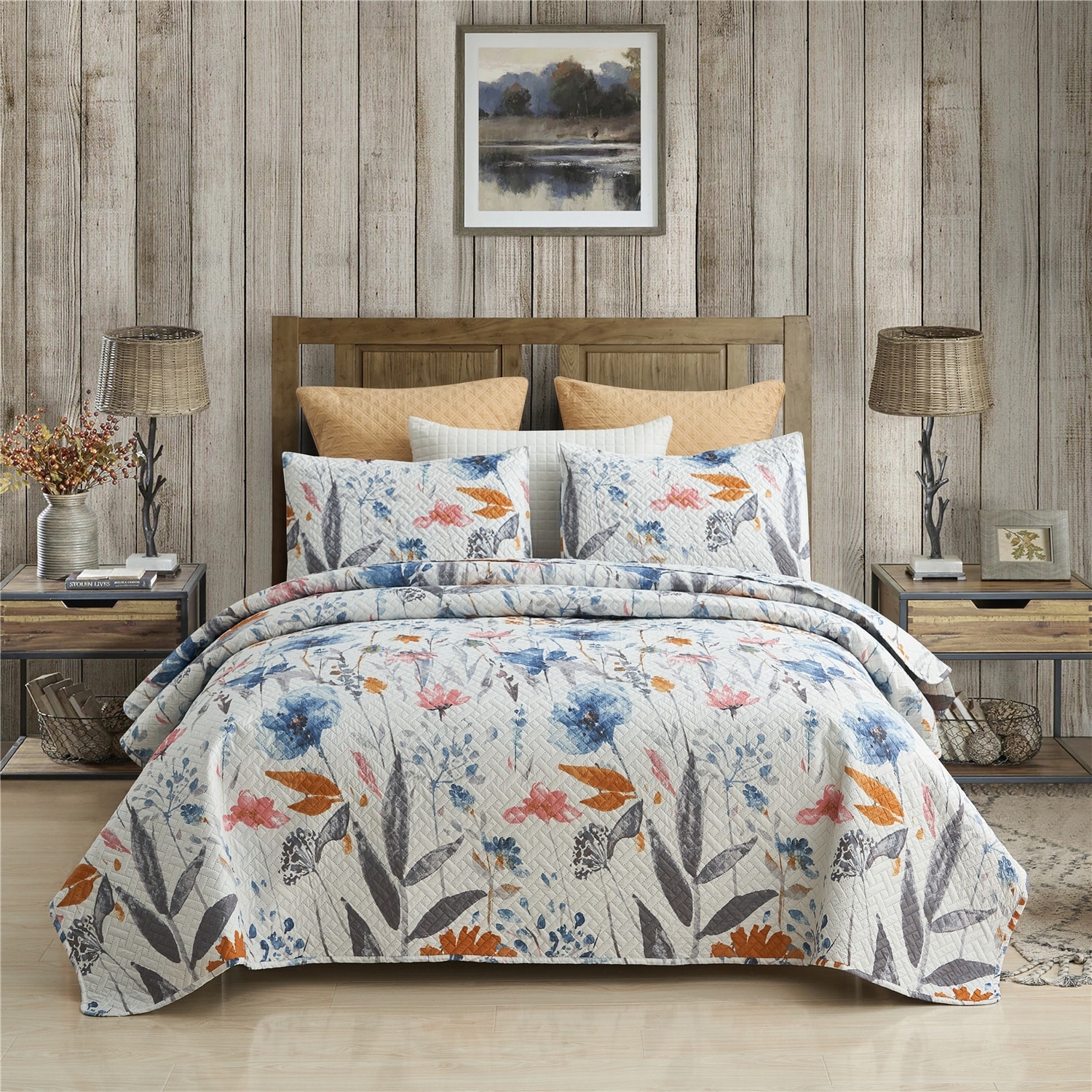 Plant Garden Summer Bedspread Coverlet with 2 Pillow Shams King