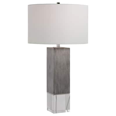 Crystal Foot Oak Style Table Lamp with White Drum Shade - 29" - Gray