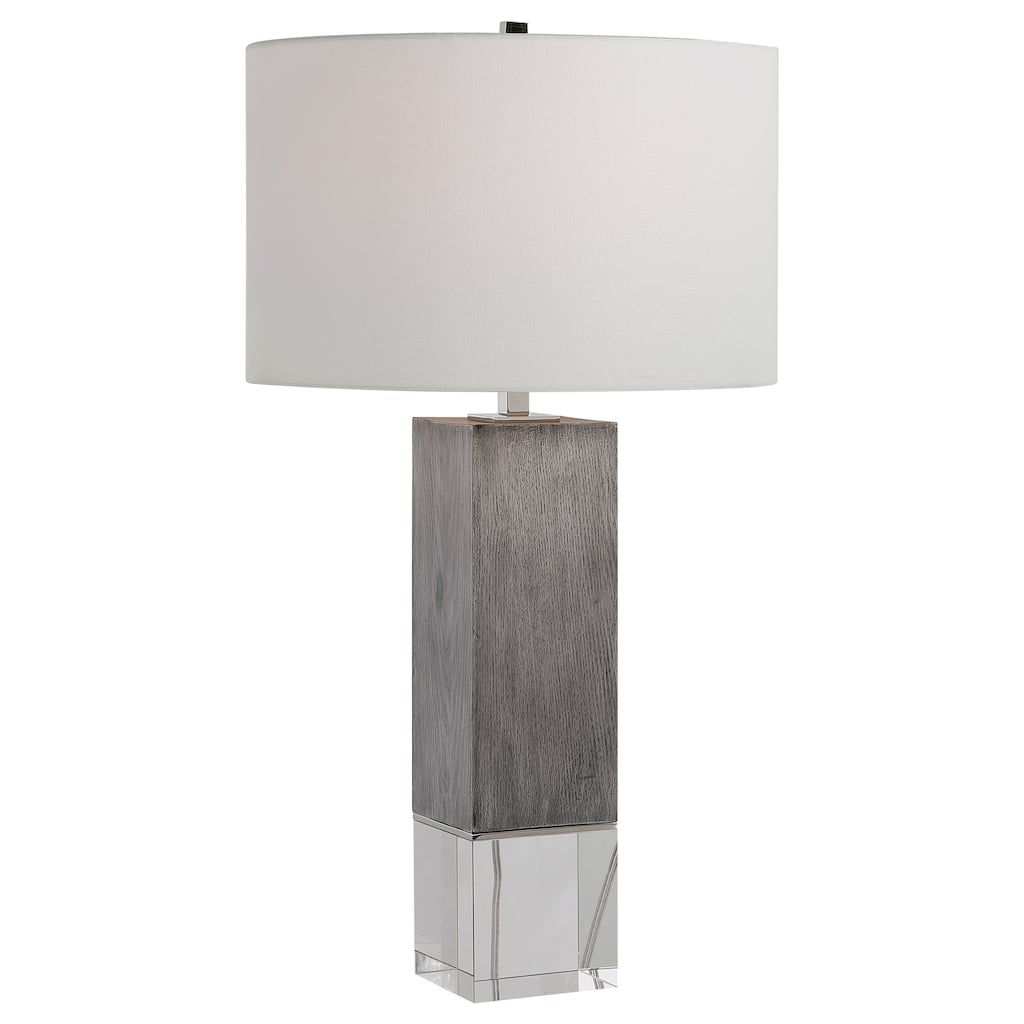 Crystal Foot Oak Style Table Lamp with White Drum Shade - 29" - Gray