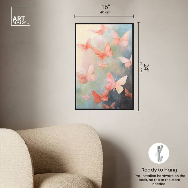 Art Remedy Peaceful Butterflies Framed Butterfly 1 Piece Canvas Wall Art