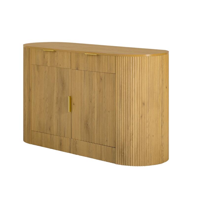 Buffet Cabinet with Side Door & 3-Tier Shelves, Storage Cabinet with 2 Doors & 2 Drawers, Freestanding Stripe Accent Cabinet