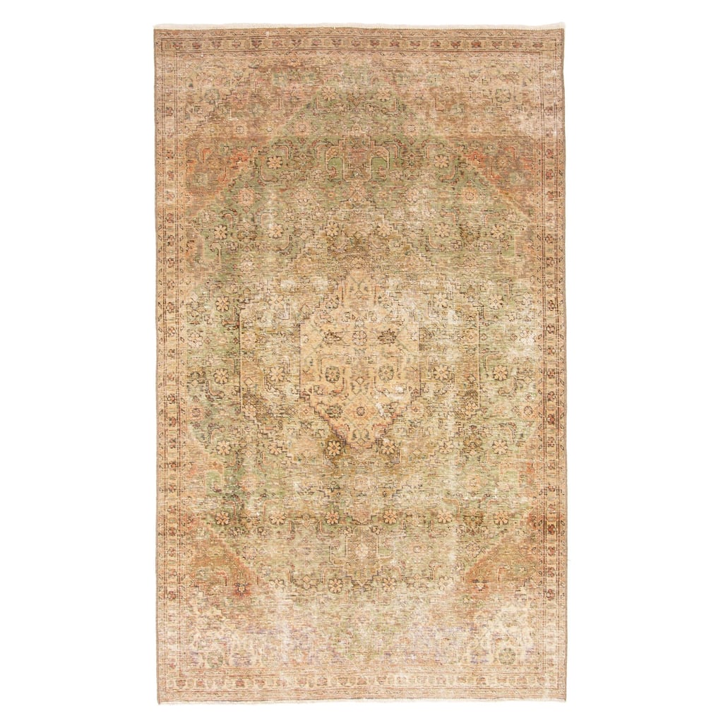 ECARPETGALLERY Hand-knotted Antalya Vintage Light Green Wool Rug - 4'8 x 7'7
