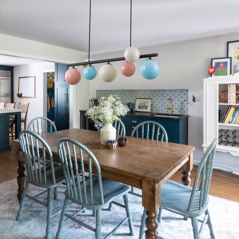 Modern 5-Light Linear Globe Chandelier Kitchen Island Pendant Light - Black