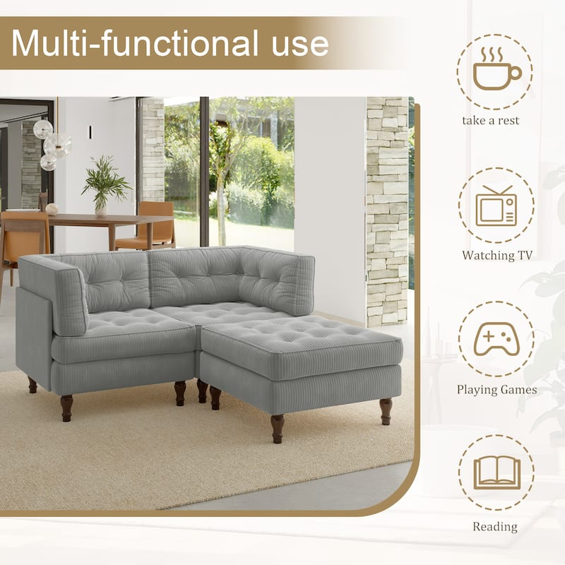 Oversized Sofa Corduroy Tufted Modular Sectional Set