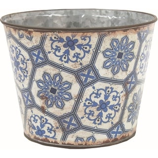 White And Blue Patterned Planter