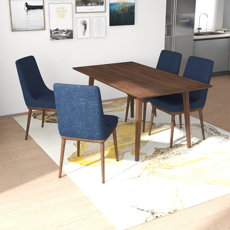 Andrea 5-Piece Mid-Century Dining Set with 4 Velvet Dining Chairs in Blue