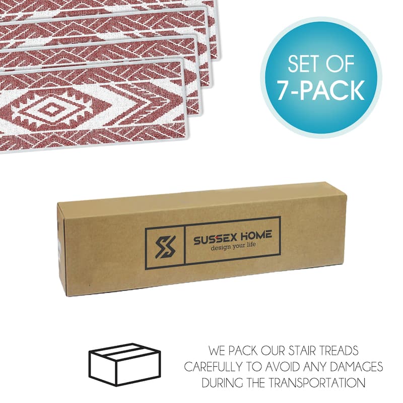 SussexHome Memorial Design 9" X 28" Stair Treads - 70% Cotton Anti-Slip Carpet Strips for Stairs-with Double Adhesive Tape