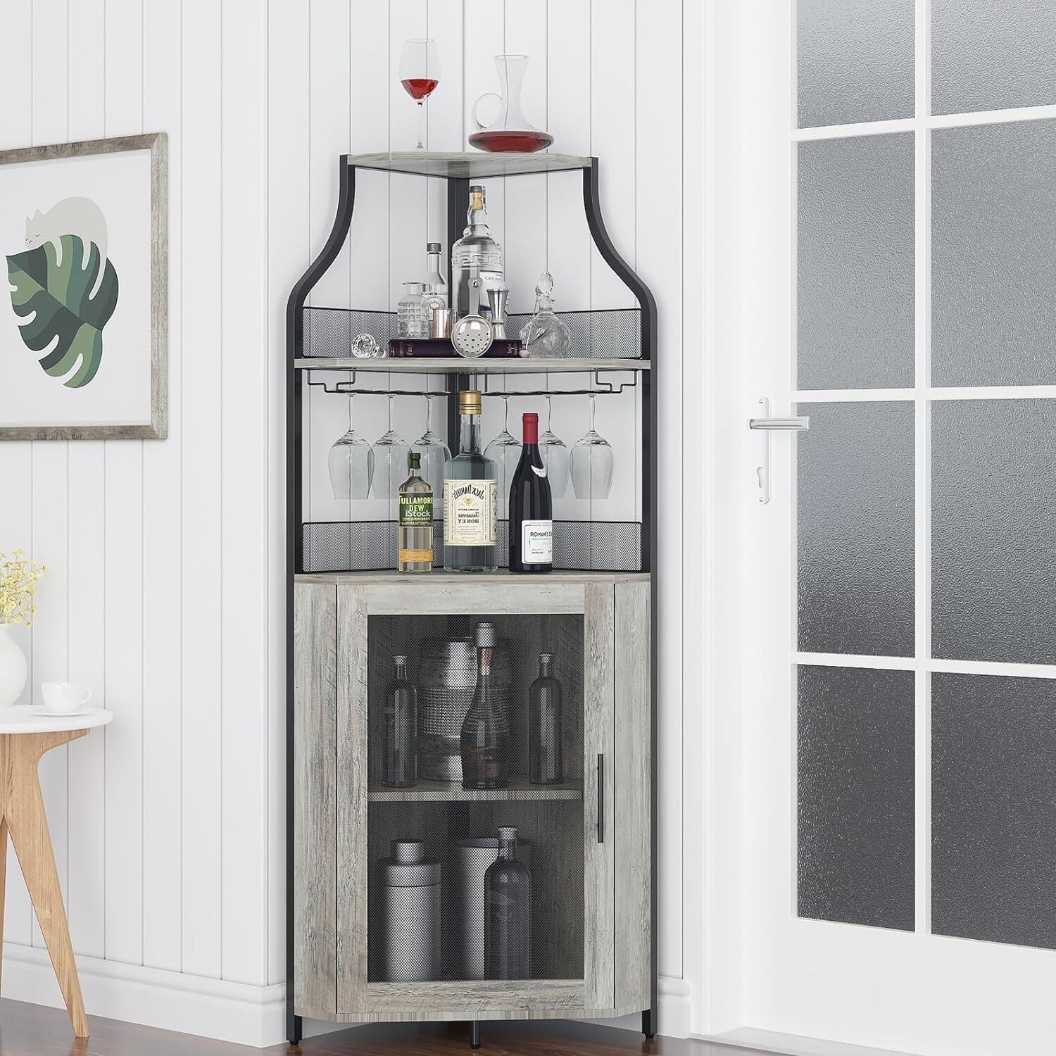 Corner Wine Bar Rack Cabinet with Detachable Wine Rack