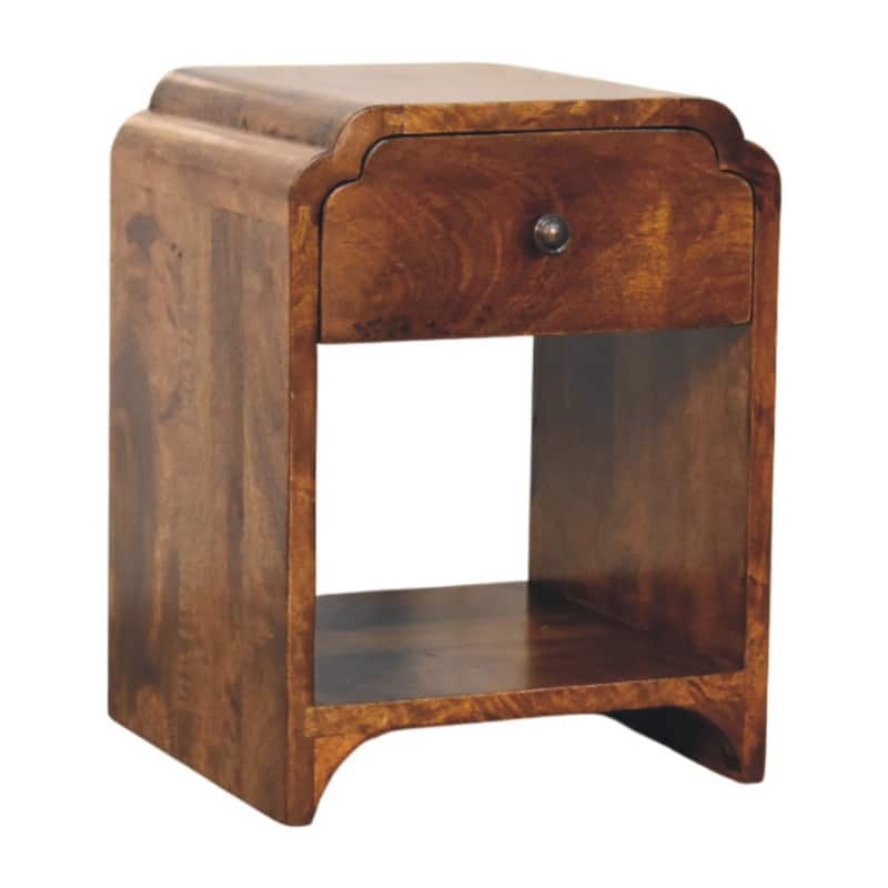 HomeRoots 16" Chestnut Solid Wood One Drawer Scallop Edge Nightstand