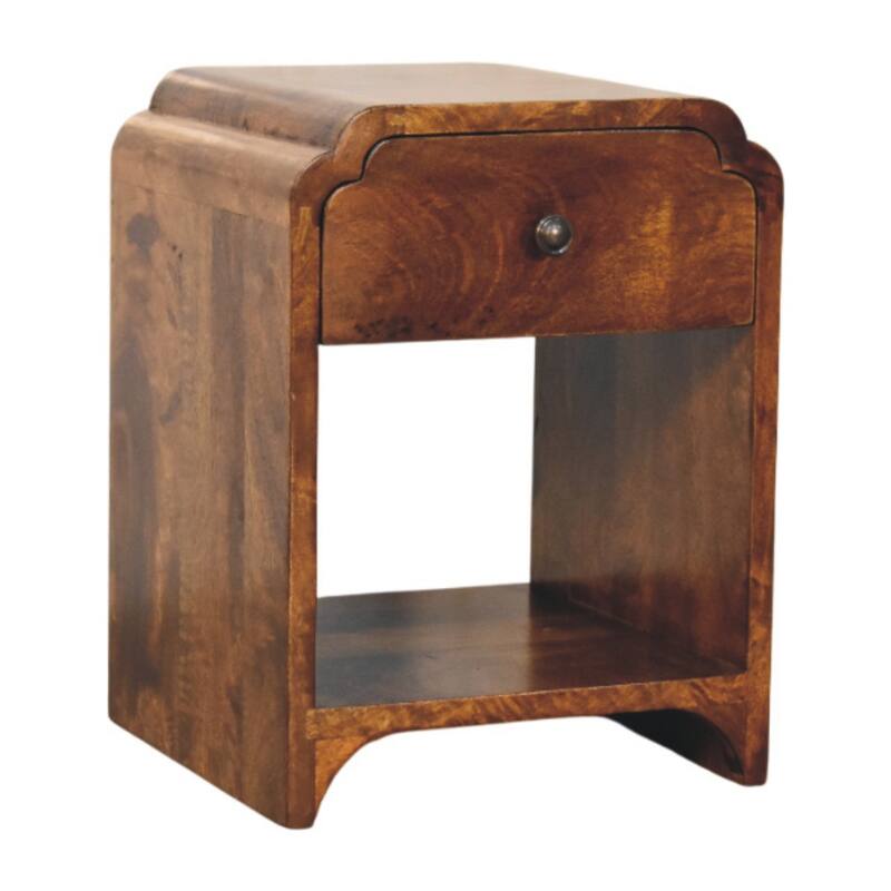 Mini Chestnut Nightstand with Drawer and Open Shelf, Brown