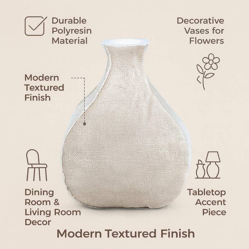 White Textured Polyresin Vase Decorative Table Accent Home Art