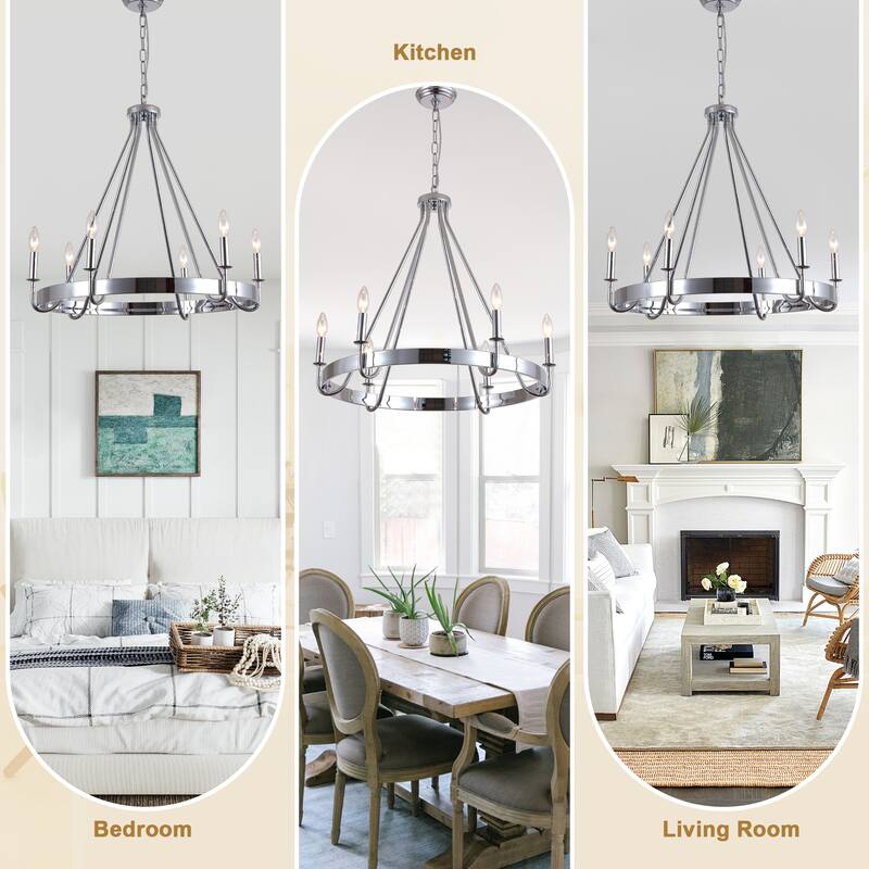 Bella Depot 28" 6-Light Silver Metal Chandelier Adjustable Pendant Light for Dining Room Bedroom