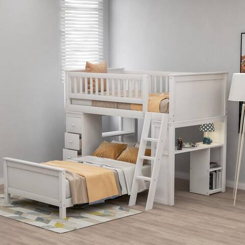 Twin over Twin Bed with Drawers and Shelves