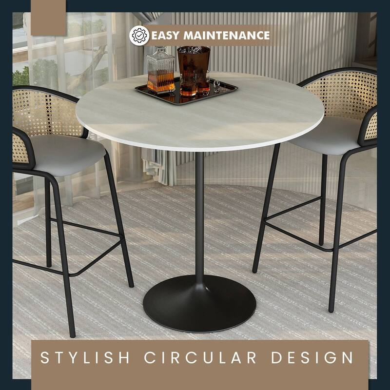 LeisureMod Verve 48" Round Dining Table with MDF Wood TableTop and Black Steel Base for Kitchen & Dining Room