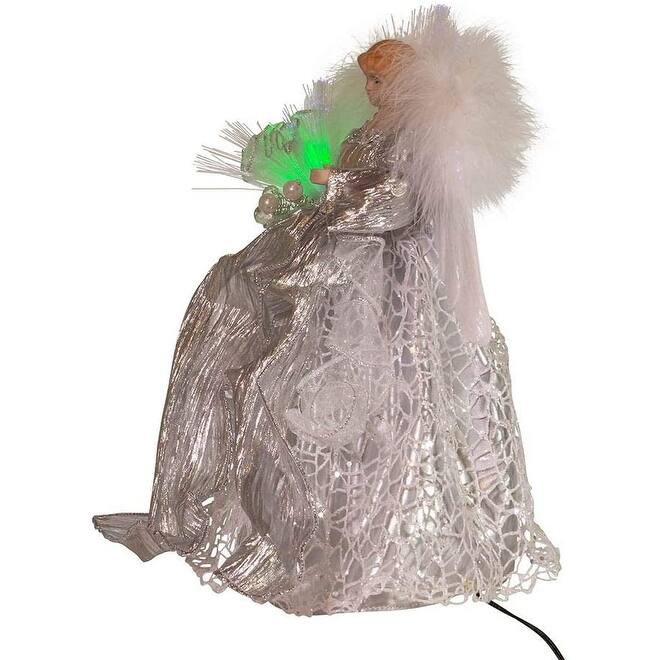 Kurt Adler 12-Inch CUL Fiber Optic LED Silver Angel Treetop - 12"