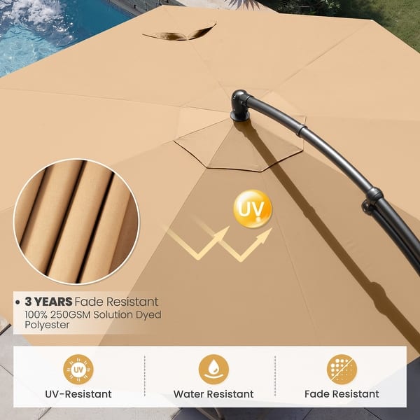 11 ft alum patio umbrella fade resistant GRAND 12 ft Cantilever Patio with Base, Round Large Offset Umbrellas for Garden Deck Pool Its wide canopy creates a cool retreat where sunlight softens and time slows down Proshade 11ft Wood-Look Collar Tilt