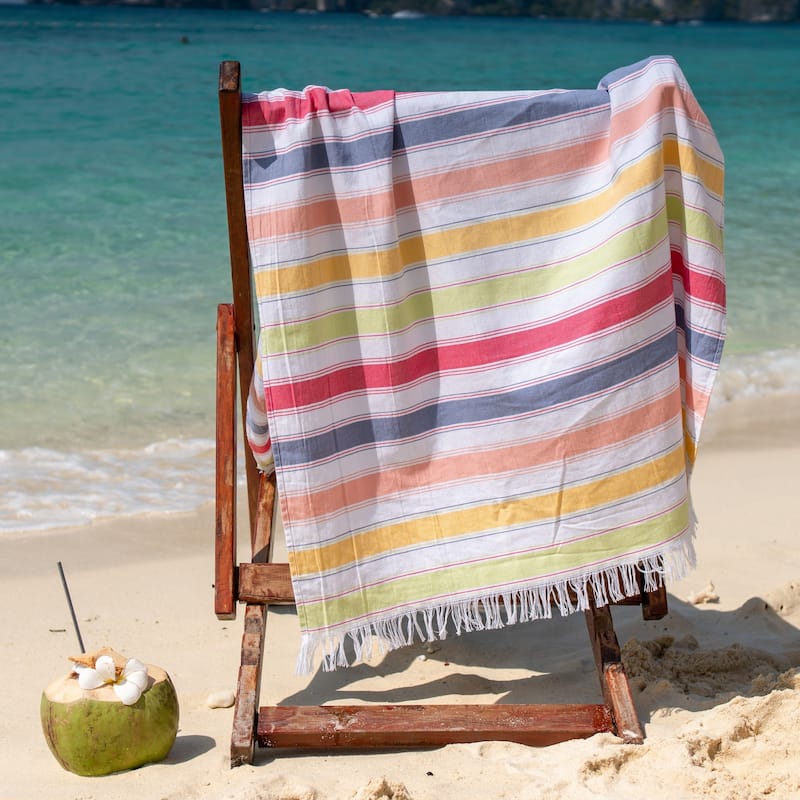 SandFree Cotton Oversized Turkish Beach Towel with Tassels - 35x75