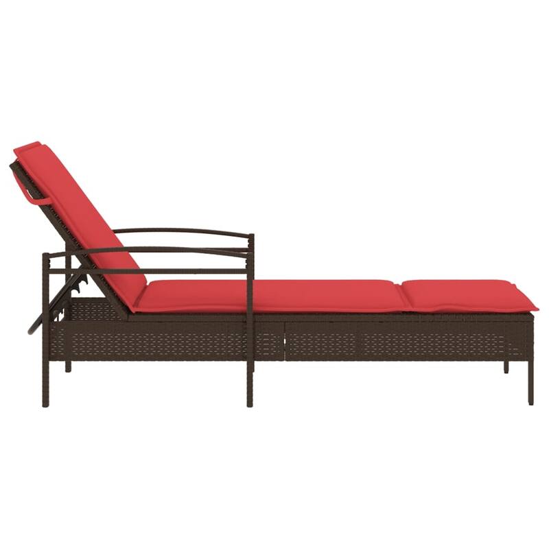 vidaXL Sun Lounger with Cushion Daybed Furniture Poly Rattan Brown/Gray/Black - 24.8" x 78.7" x 24.4"/28.3"/31.9"