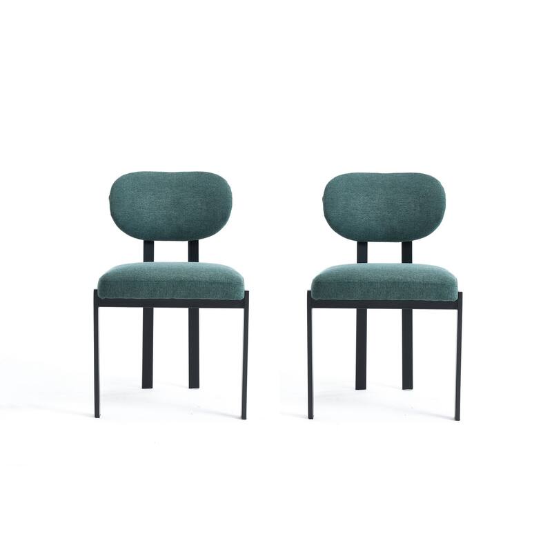 HomeRoots Set of Two Green and Black Chenille And Metal Partially Open Back Dining Side Chairs