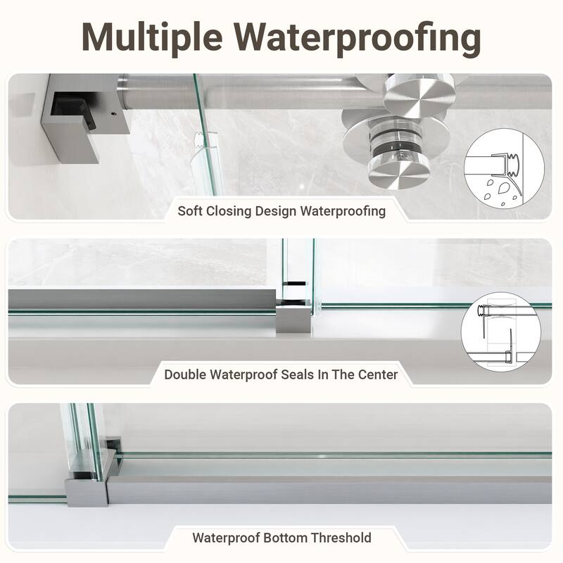 GDFStudio - Modern America Design Frameless Single Sliding Shower Door with 5/16" SGCC Tempered Glass & Stainless Steel Hardware